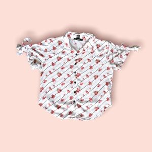 Forever 21 Button Up Flower and Stripe Blouse, Size S